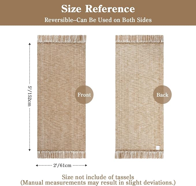 Collive Bathroom Runner Rug, 2' x 5' Modern Farmhouse Kitchen Runner Rug Hand-Woven Entryway Rugs Runners for Hallway, Tan Boho Washable Laundry Carpet Indoor Front Door Mat for Bedroom Decor