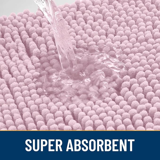 Smiry Dog Door Mat for Muddy Paws 40x32, Absorbent Dirt Trapper, Non-Slip Washable Chenille Entryway Rug for Inside Floor, Dusty Rose, Classic Solid