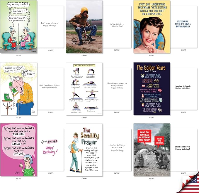 NobleWorks, 36 Assorted Box Set Funny Birthday Greeting Cards w/ 5 x 7 Inch Envelopes for Men and Women (36 Designs, 1 Each) Bday Getting Old AC10798BDG-B1x36
