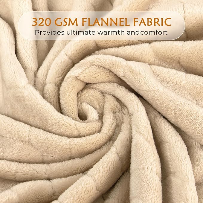 TOONOW Fleece Blanket Textured Fuzzy Plush Throw Blanket Twin Size 60" x 80", Super Soft Fluffy Bed Blanket Geometric Pattern Comfy Microfiber Flannel Blankets for Couch, Bed, Sofa, Apricot