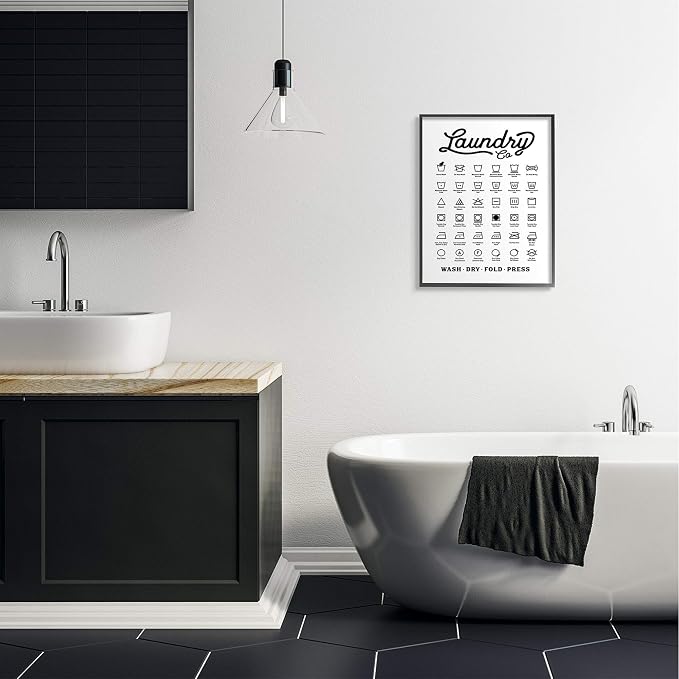 Stupell Industries 'Vintage Laundry Co Washing Chart Helpful Guide', Framed Giclee Art, Black, 24 x 30 Inches, Easy to Hang and Sturdy, Made in USA, by Lettered and Lined