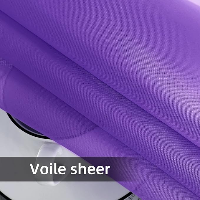 youleyar Solid Sheer Rod Pocket Curtain Voile Draperies 2 Panels White Beige Black Grey Coffee 52 Inch Width 96 Inch Long 1 Pair for Kitchen Bedroom Children Living Room Yard (Purple,52Wｘ96L)