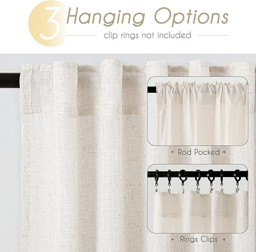 2 Panels Set Cream Linen Curtains 108 inches Long For Living Room Neutral Rustic Farmhouse Light Filtering Semi Sheer Linen Drapes 108 inch Ceiling To Floor For Large Window Villa Hallway Ivory 9 FT