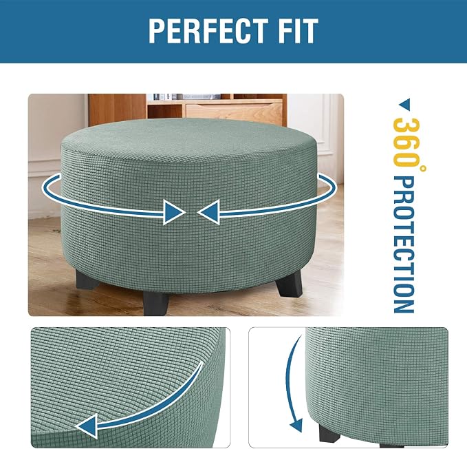 H.VERSAILTEX Ottoman Cover Stretch Ottoman Slipcover Round Ottoman Storage Cover Folding Stool Covers Furniture Protector Cover for Footrest Ottoman Fit Dia 30" - 41", Sage
