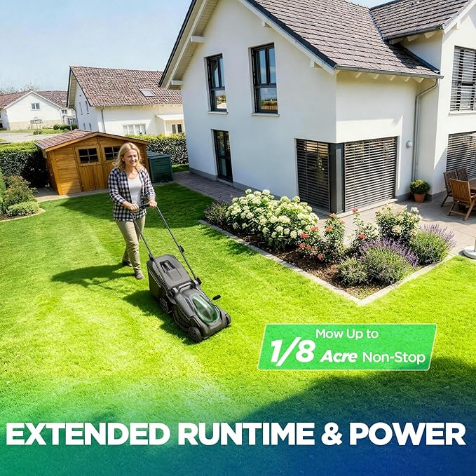 16" Electric Lawn Mower, 40V Cordless Lawn Mower with 2x5.0Ah Batteries & Charger, Brushless Motor, 2-in-1 Mulching & Bagging, 6-Position Height Adjustment, for Small Yards