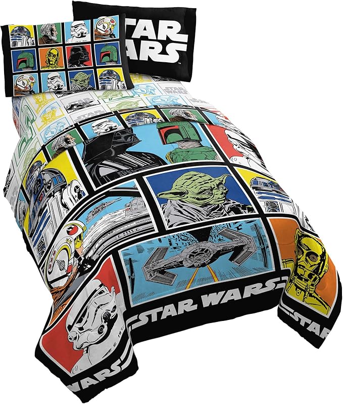 Star Wars Full Size Comforter Set 5 Piece Soft Bedding for Boys, Multi | Darth Vader, Bed in a Bag, Comforter Sheets Pillowcases, Official Product, Soft Microfiber, Machine Washable, Boys Gift