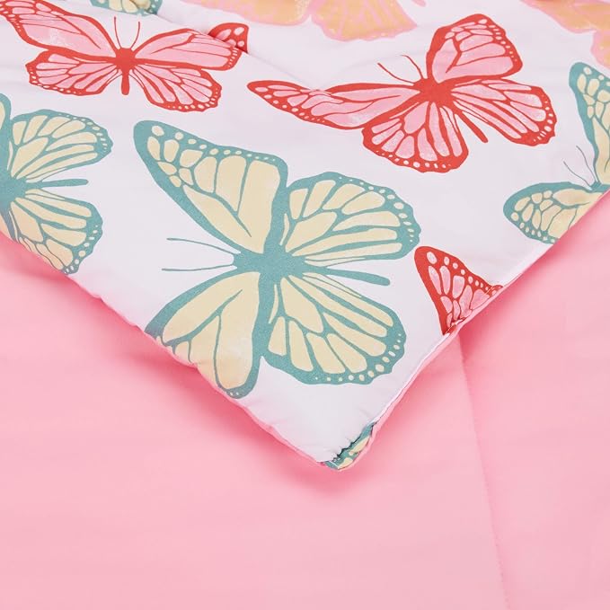 Amazon Basics 5-Piece Soft Microfiber Kid's Bed-in-a-Bag Bedding Set with Comforter, Sheets, Sham and Pillowcase, Twin, Butterfly Friends