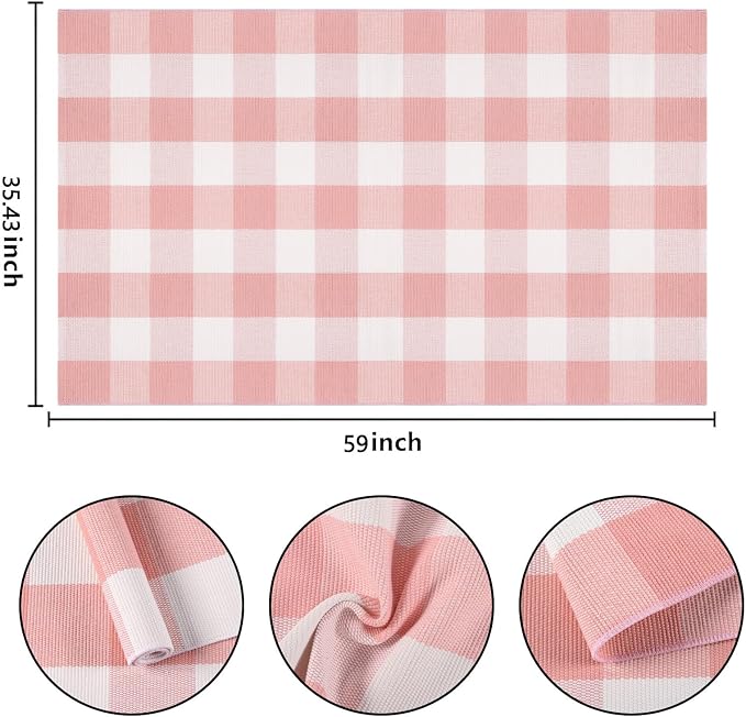 Pink and White Buffalo Plaid Rug 3'x5'Checkered Outdoor Rug Farmhouse Front Porch Rug Machine Washable Front Door Mat Outdoor for Hello Welcome Mat,Bedroom,Entryway,Patio
