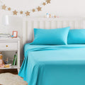 Amazon Basics Kid's Breathable Soft Microfiber 4-Piece Sheet Set, Easy-Wash, Full, Bright Aqua, Solid
