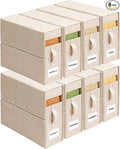 Sheet Organizers and Storage for Linen Closet, 8Pack Beige | 1200D Linen-Type Cloth, Fits King and Queen Sheet Sets, Clear Window and Label Slot, Foldable Dustproof Storage with Handle