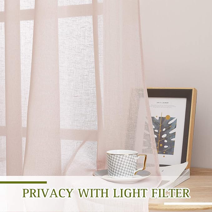 NICETOWN Linen Textured Semi Sheer Bedroom Curtains, Grommet Top Flew to Floor - Image 3