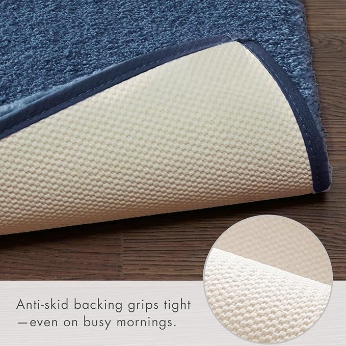 Madison Park Signature Marshmallow Bathroom Rug Non Slip, Luxrurious Plush Bath Mat, Absorbent, Quick Dry, Spa Design Bath Room Décor, 24x40, Navy | Non slip Backing, Spa Quality Luxurious Plush Bath Mat for Bathroom, Quick Dry, OEKO TEX