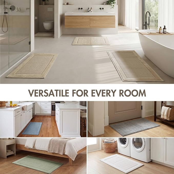 Madison Park Sanctuary 100% Cotton Non-Slip Bath Rug, 24x48 Inch, Natural | Low-Profile Woven Design, Ultra Soft Absorbent & Machine Washable, Ideal for Bathroom Bedroom and Entryway Decor