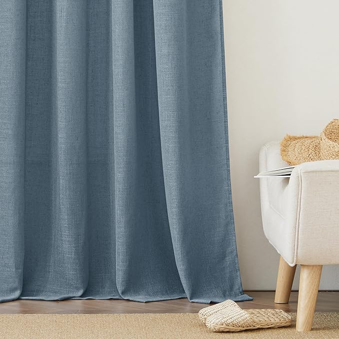 RYB HOME Stone Blue Semi Sheer Curtains, Natural Linen Blend Drapes Light - Image 3