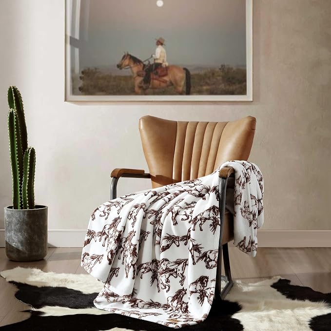 Wrangler - Blanket, Super Soft Plush Bedding, Yellowstone Inspired Throw Blanket for Couch or Bed (Mustangs Brown, 50" x 70")