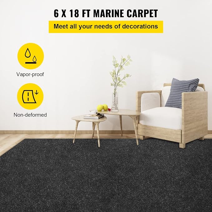 Happybuy 6 ft x 13 ft Charcoal Black Marine Carpet for Boats Waterproof - 0.18" Thick Indoor Outdoor Rug Carpet Roll for Home Patio Porch Deck