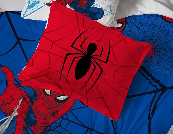 Marvel Spiderman Twin Comforter Set 5 Piece Kids Bedding for Boys, Blue | Bed in a Bag, Comforter Sheets Sham Pillowcase, Official Brand, Soft Microfiber, Machine Washable, Easy Care, Boys Gift