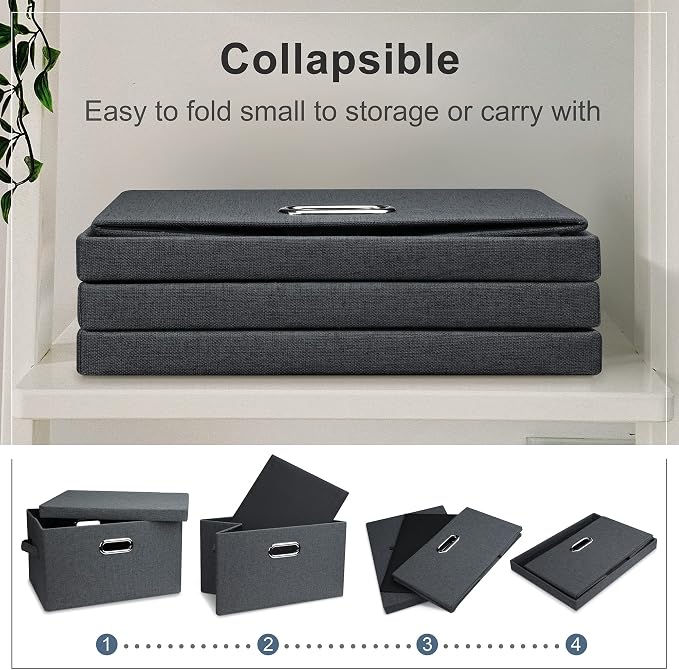 Graciadeco Medium 15" 21 Quart Collapsible Stackable Storage Bins with Lids, 5 Packs Dark Gray Foldable Fabric Closet Storage Boxes with Lids, Lidded Heavy-duty Linen Baskets(15x11x8) | 21 Quart 5 Pack Dark Gray Collapsible Stackable Linen Fabric 4 Han...