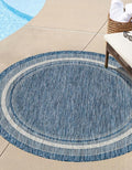 Unique Loom Outdoor Border Collection Area Rug - Soft Border (13' Round, Blue/ Ivory)