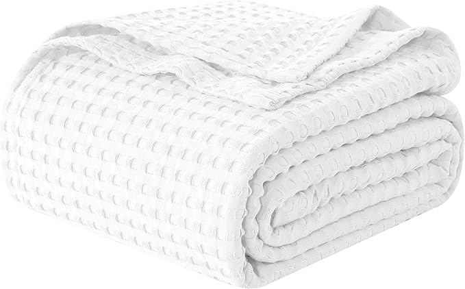 Elegant Comfort Premium 100% Cotton Waffle Blanket - Lightweight Breathable Waffle Weave Bed Blanket - Soft and Warm All Season Blanket for Couch, Sofa and Bed, Full Size 88x88 Inches, White