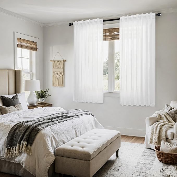 MIULEE White Linen Curtains Short 54 Inch Long 2 Panels - Image 6