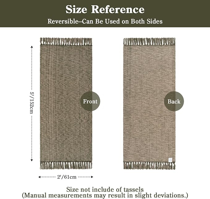 Collive Moss Green Bathroom Runner Rug, 2' x 5' Modern Farmhouse Kitchen Runner Rug Hand-Woven Entryway Rugs Runners for Hallway, Boho Washable Laundry Carpet Indoor Front Door Mat for Bedroom Decor