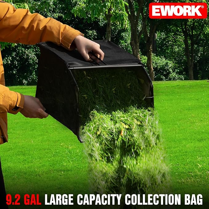 EWORK Electric Dethatcher and Scarifier 14-Inch 12 Amp with Grass Catchers | 2-in-1 Lawn Dethatcher and Aerator with 9.2 Gal Collection Bag, Blade Replacement without Tool, 5-Position Depth Adjustment