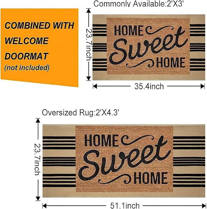 Front Outdoor Door Mat 2'x3',Khaki and Tan Striped Outdoor Rug Machine Washable Cotton Layered Door Mat Entryway Throw Rug for Indoor Entrance