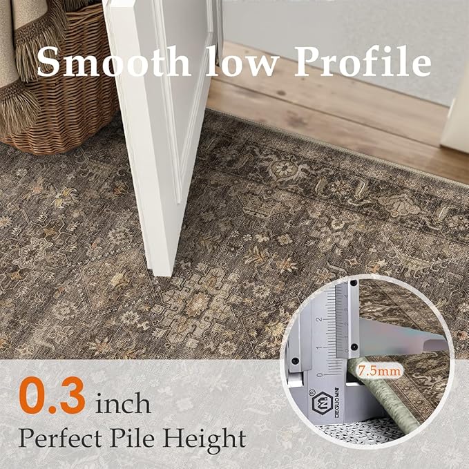 12x15 Washable Area Rug for Living Room Bedroom Vintage Brown Non Slip Carpet Traditional Retro Soft Low Pile Large Throw Rug for Dining Room Kitchen Office Indoor