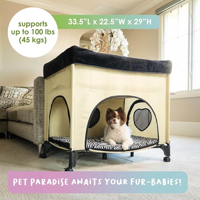 PETIQUE Bedside Lounge Pet Bed, Raised Bunk Bed for Medium Size Pets for Cats & Dogs, Zebra Vibes Design