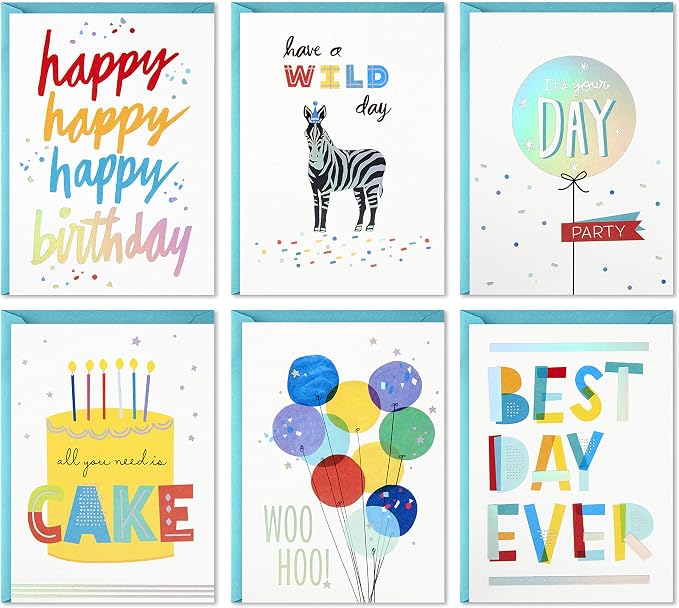 Hallmark Birthday Cards for Kids Assortment, 48 Cards with Envelopes (Dinosaurs, Sloths, Unicorns, Flamingos, Turtles, Sharks) & Birthday Cards Assortment, 24 Cards