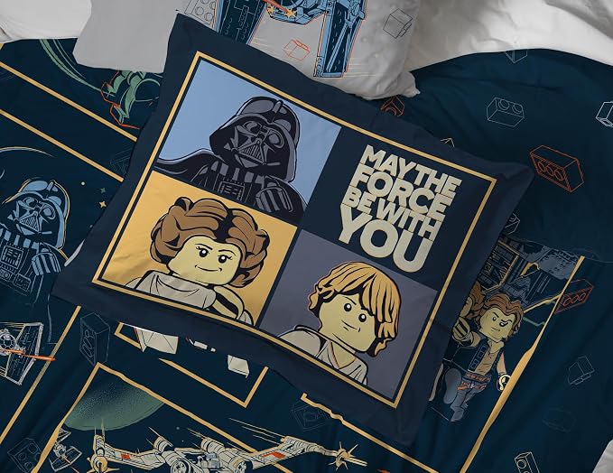 Jay Franco Kids Comforter Set Includes Sheets and Pillow Covers - Soft and Cozy Bed Set for Stylish Room Decor, Official Licensed Bedding, Blue - LEGO®, 7 Piece Queen