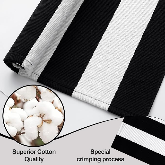 OLANLY Black and White Striped Rug 3' x 5' – Washable Cotton Indoor Outdoor Doormat for Front Door, Entryway, Kitchen, Porch, Patio Decor
