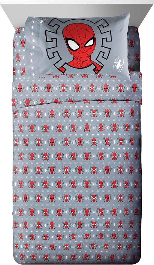 Marvel Spiderman Twin Comforter Set 5 Piece Kids Bedding for Boys, Multi | Bed in a Bag, Comforter Sheets Sham Pillowcase, Official Product, Soft Microfiber, Machine Washable, Easy Care, Boys Gift