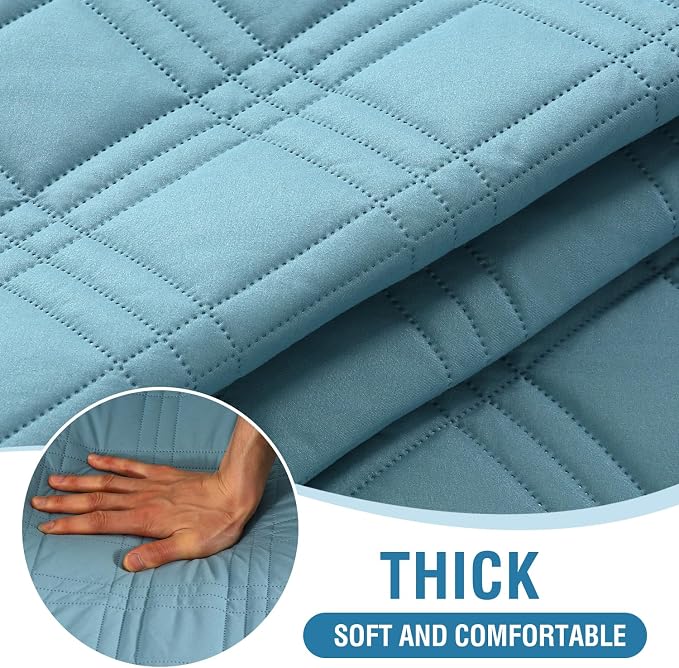 H.VERSAILTEX 100% Waterproof Futon Couch Cover Reversible Sofa Slipcovers Armless Daybed Cover Soft Thicken Sofa Bed Cover for Dog with Adjustable Elastic Strap Non-Slip, Smoke Blue/Beige