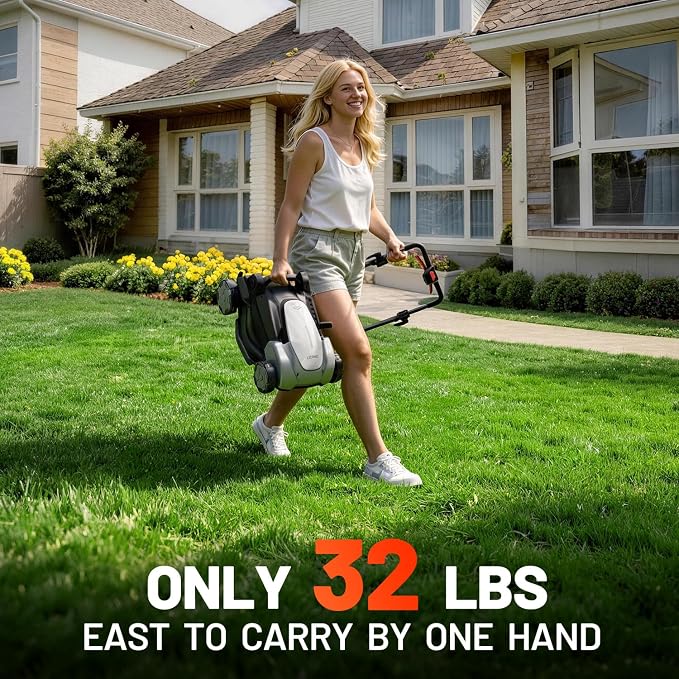 Litheli Electric Lawn Mower Cordless,Grass Cutter Machine for 3200 Sq. Ft, Brushless Motor, 16 in Cutting Width, 6 Level Cutting Height, 2 * 5.0 Ah Batteries and Charger, 2-in-1 Mulch/Bag