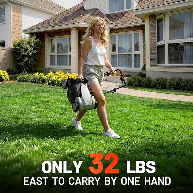 Litheli 40V Brushless Push Mower, 16″ Cordless Lawn Mower, 6 Adjustable Heights (1-3″), 50L Collection Bag & Mulching, 2×5.0Ah Batteries & Charger Included