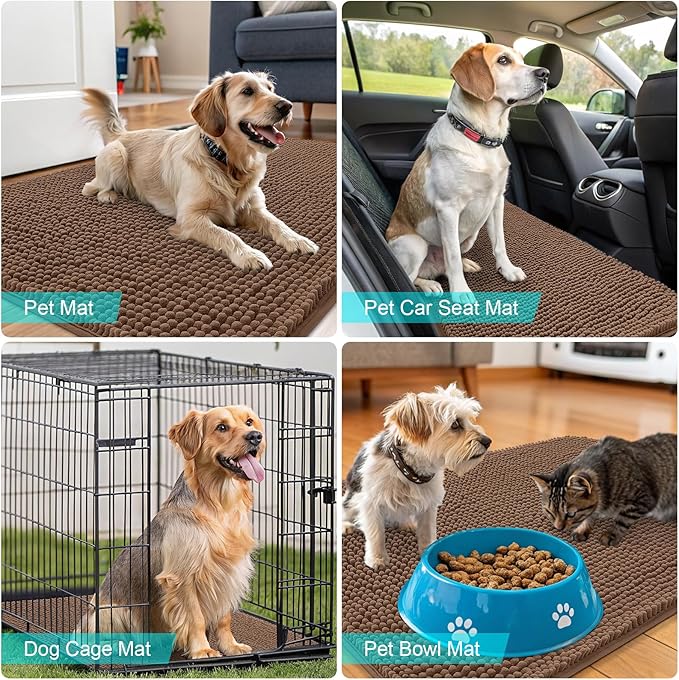 OLANLY Dog Door Mat for Muddy Paws 59x32, Absorbs Moisture and Dirt, Absorbent Non-Slip Washable Doormat, Quick Dry Chenille Mud Mat for Dogs, Entry Indoor Entryway Carpet for Inside Floor, Mocha