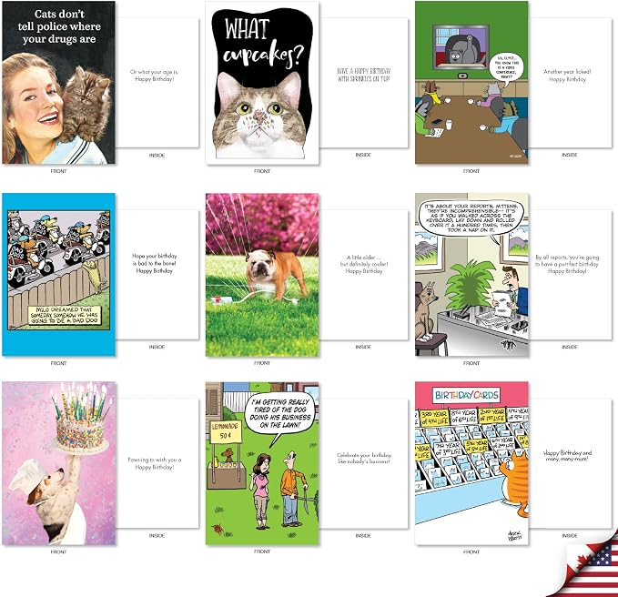 NobleWorks, 36 Assorted Box Set Funny Birthday Greeting Cards w/ 5 x 7 Inch Envelopes for Men and Women (36 Designs, 1 Each) Bday Pet Party AC10799BDG-B1x36