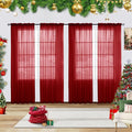 youleyar Solid Sheer Rod Pocket Curtain Voile Draperies 4 Panels White Beige Black Grey Ivory 52 Inch Width 84 Inch Long 1 Pair for Kitchen Bedroom Children Living Room Yard(Christmas Red,52 Wｘ84 L)