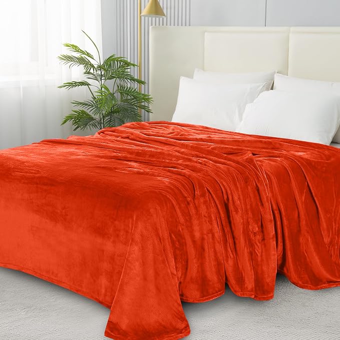 Elegant Comfort Luxury Velvety Softness Fuzzy Plush Micro-Velour Ultra-Soft Blanket, Twin/Twin XL, Bright Orange