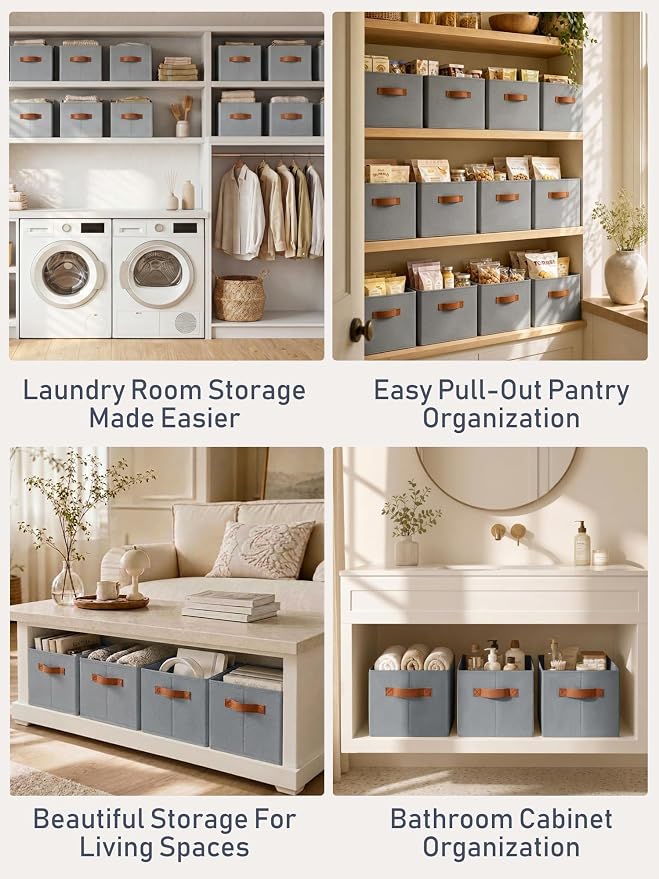 DIMJ Closet Storage Baskets Bins 4 Pack Large, Collapsible Fabric Closet Organizers and Storage with Polyester Handles, Decorative Baskets for Organizing Clothes, Towels, Linen Closet 14"x10"