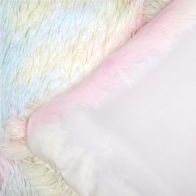 Lush Decor Emma Cozy Ultra Soft Rainbow Faux Fur Comforter 3 Piece Set Full/Queen Rainbow - Cute Bedding Set Queen Comforter - Kids Bedroom Decor