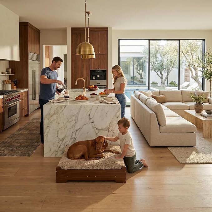 Elevated Wooden Dog Bed with Foam Mattress, Walnut, Medium | Raised Dog Bed with Washable Cover and Supportive Foam Mattress, Crafted for Medium Dogs and Modern Homes