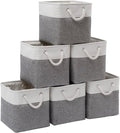 Cube Storage Bins, 6 Pack Collapsible Fabric Storage Cubes, 11 Inch Cube Organizer Bins with Handles (White/Gray)