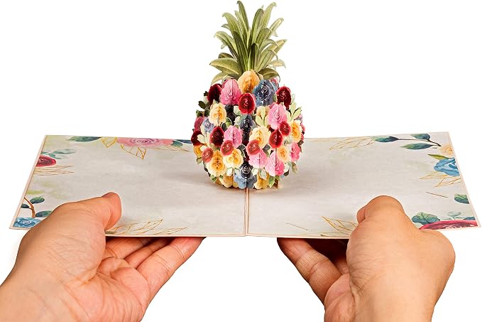 Paper Love Pop Up Cards 2 Pack - Includes 1 Spring Bouquet and 1 Floral PIneapple, For All Occasions, Mother Day, Birthday, Just Because- Includes Envelope and Note Tag