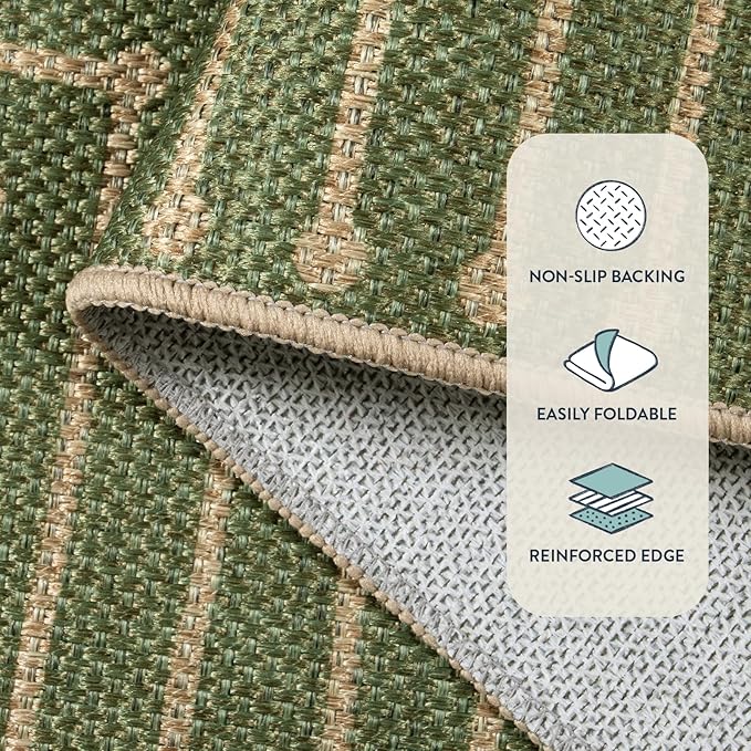 Lahome Neutral Easy Jute Outdoor Rug 5x7, Green Rug for Living Room | Farmhouse Rhombus Non Slip Non Shedding Low Pile Dining Room Carpet for Under Table Patio