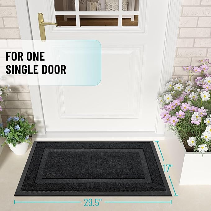 OLANLY Front Door Mat Indoor Outdoor Entrance, Waterproof All-Season, All-Weather Doormat, Sturdy Natural Rubber, Low Profile, Easy Clean Patio Porch Entryway Mat, 35x23, Jet Black