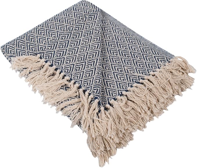 DII Diamond Throw Collection Cotton Woven, 50x60, Nautical Blue