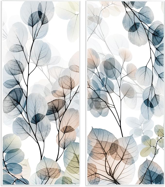 'Elegant Abstract Botanical Plant Leaves'| 2pc Wall Plaque Art Set | Stupell Industries | 7 x 17 Inches, Easy to Hang and Sturdy, Made in USA, by Albert Koetsier